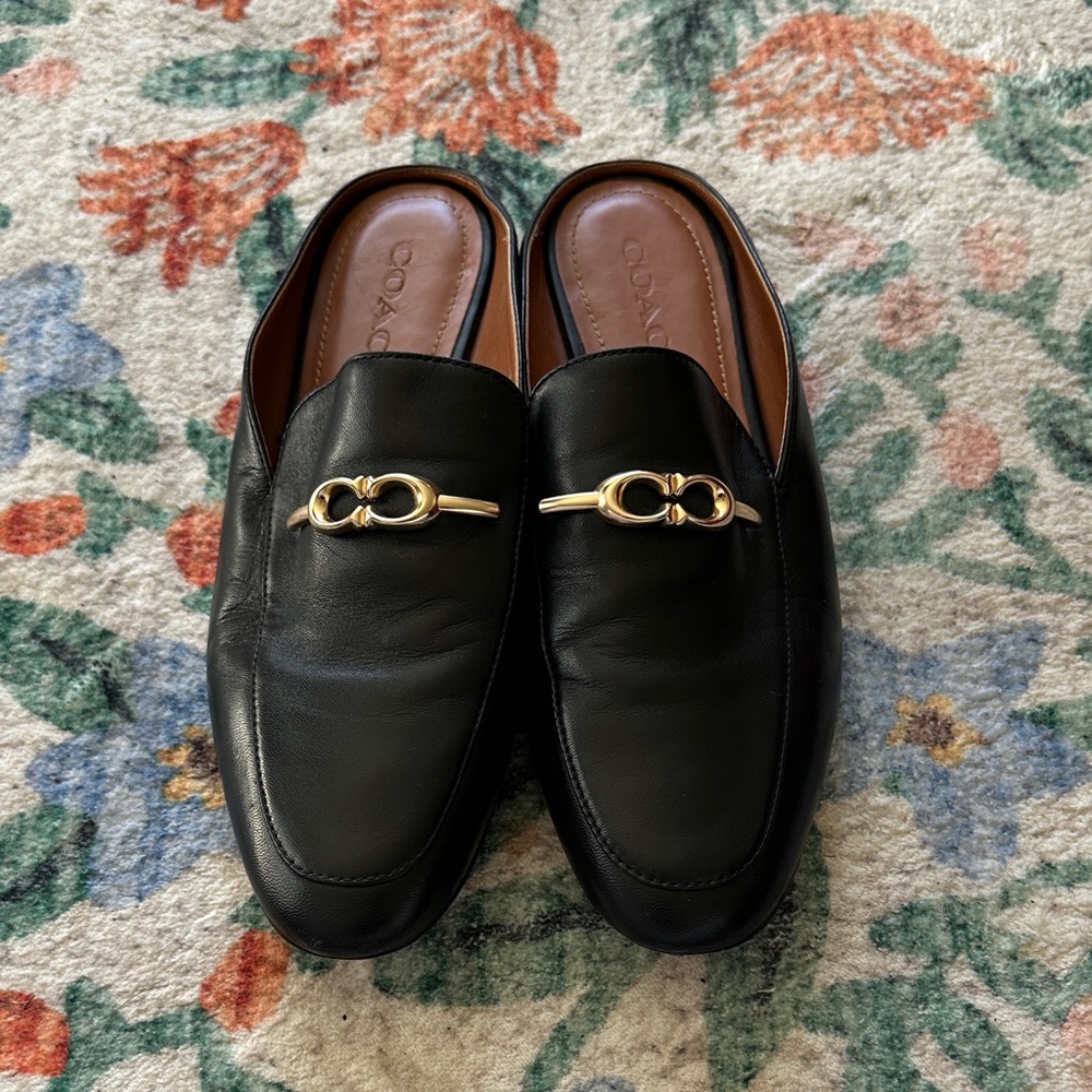 Coach Sienna Leather Slides – Black | Gold Horsebit Detail | EUC
